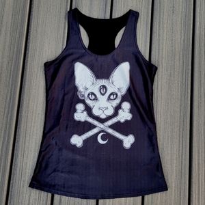 Three Eyed Cat Black Tank Top | Fits like a Size Small